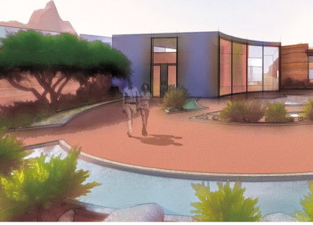 Reflection Pond Anchors Visitor Journeys in Serene Hospice Setting