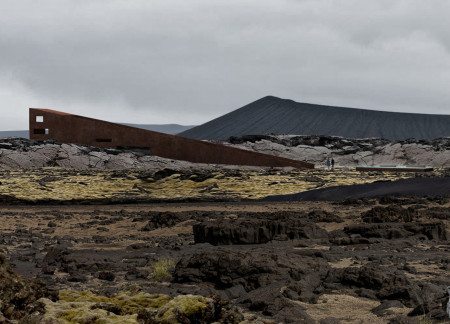 Corten Steel Bridge Integrating Thermal Springs and Tectonic Movement
