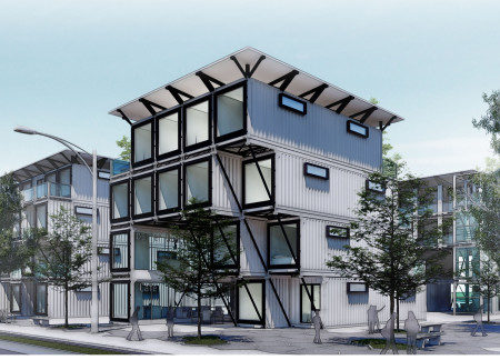 Sustainable Living in Recycled Containers with Integrated Green Spaces