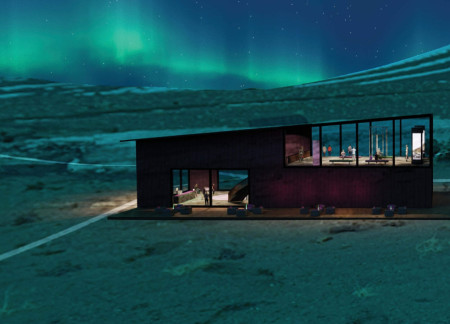 Glass Observatory with Thermal Wood and Exposed Stone Overlooking the Landscape