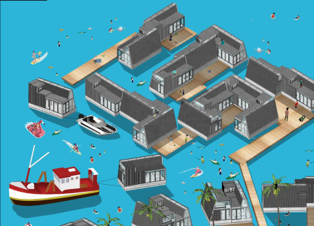 Floating Concrete and Aluminum Living Spaces on the Coast