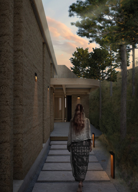 Rammed Clay Reflection in a Harmonious Yoga Retreat