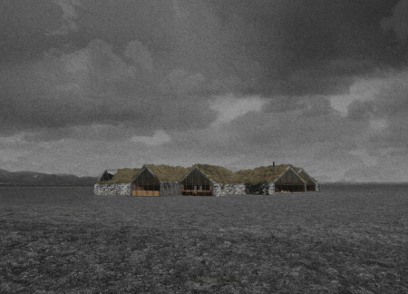 Turf Roofed Cabins Crafted with Carbon Wood and Natural Stone in Iceland's Scenic Landscape