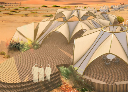 Petal-Shaped PVC Tents in a Sustainable Desert Oasis