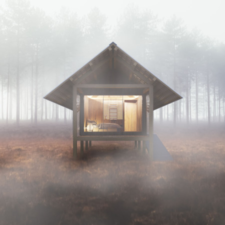 Terraced Retreat Featuring Corrugated Shelters and Natural Materials