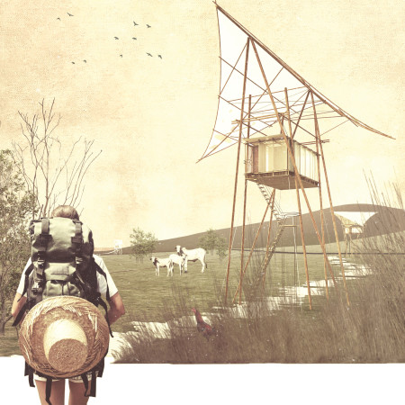 Elevated Bamboo Retreat with Translucent Screens