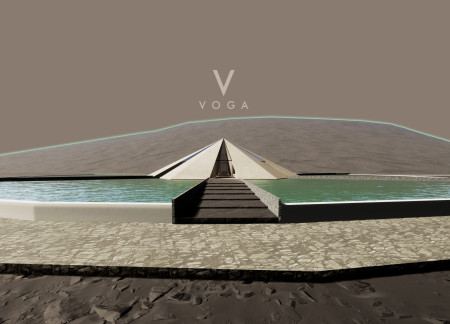 Concrete Pyramid Surrounded by Water Reflecting M&yacute;vatn Lake