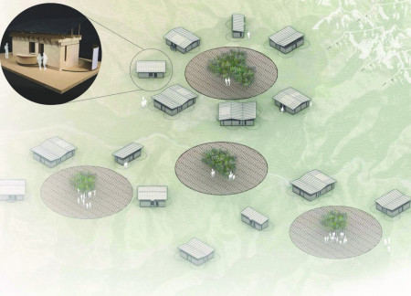 Rammed Earth Shells with Movable Mycelium Walls for Community Living