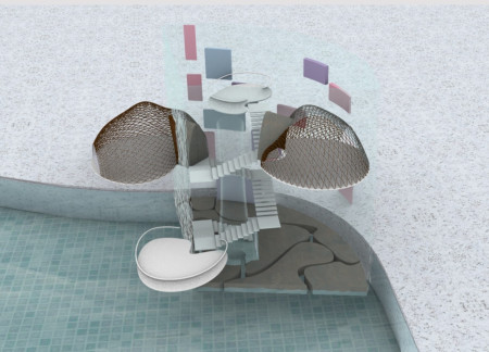 Water-Enveloped Dwelling with Net Domes for Nature-Based Living