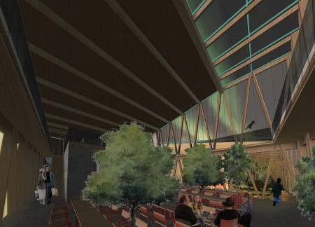 Vertical Farming Structure with Gabion Walls and Transparent Elements Promoting Community Education