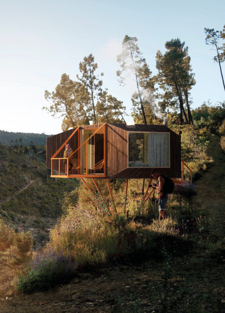 Self-Cleaning Pods with Active Carbon Filters in a Forest Setting