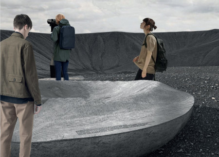 Curvilinear Viewing Platform Crafted from Local Volcanic Rock and Reinforced Concrete