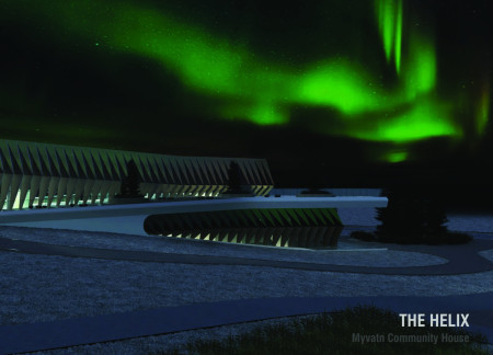 Waterfall Features and Indoor Plaza in a Sustainable Community Center