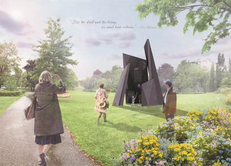 Jagged Concrete Panels Interacting with Light Create a Reflective Space for Remembrance