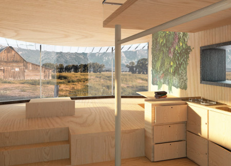 Rainwater-Collecting Home with Recycled Glass and Embedded Furniture