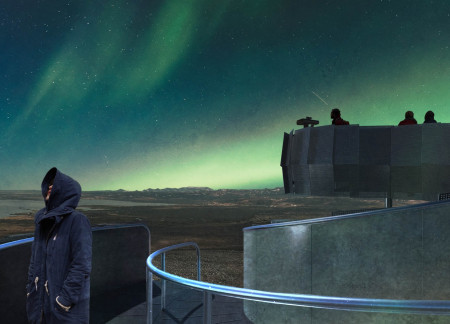 Elevated Viewpoint Crafted from Galvanized Steel Overlooking Volcanic Landscape