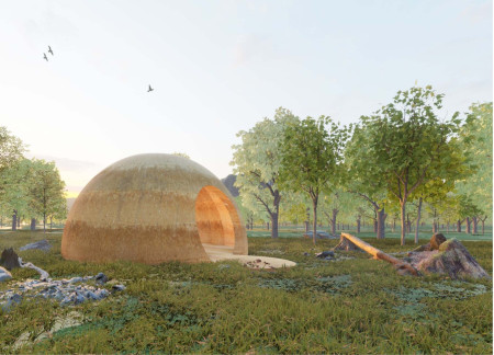 Curved Walls of Rammed Earth Framing Nature's Views