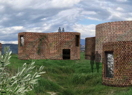 Terracotta Pipe Facades Enhancing Community Guest Houses Amidst Vineyards