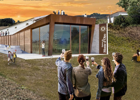 Rammed Earth Structure with Corten Steel Elements Overlooking Vineyards