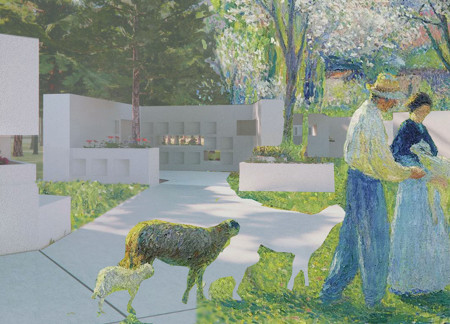 Angled Platforms and Rustic Finishes in a Community Cemetery