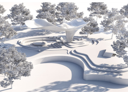 Grounding Tree and Conversation Pit in a Virtual Beachfront Living Space