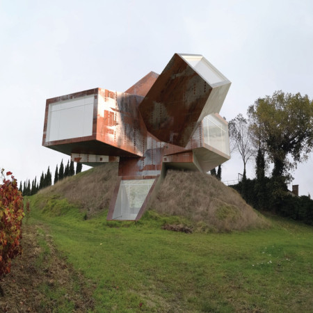 Corten Steel Clad Structure Framing Vineyard Views