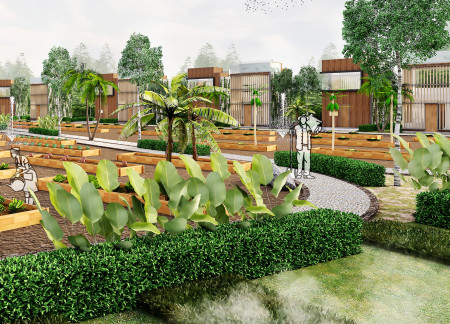 Transparent Water Tank and Timber Louvers in a Sustainable Retreat