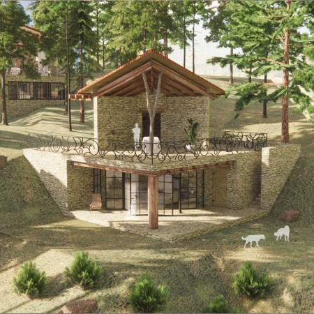 Copper Roof Pavilion Emphasizing Local Xisto and Terracotta for Retreat Wellness