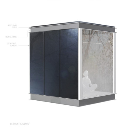 Solar-Powered Retreat with Wood and Glass Elements for Urban Meditation