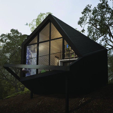 Meditative Space with Metal Grid and Rainwater System