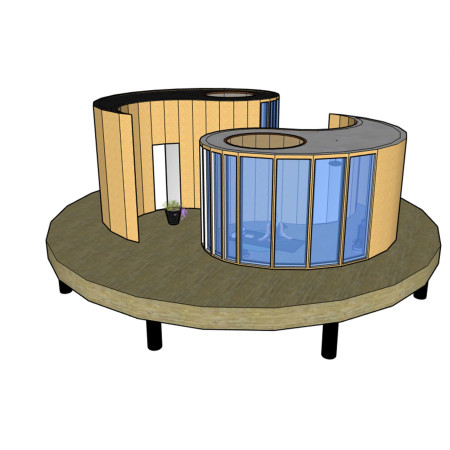 Cork Walls Emphasizing Balance in a Reflection Cabin