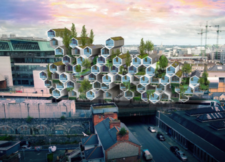 Hexagonal Modules over Railway Lines with Integrated Cavities