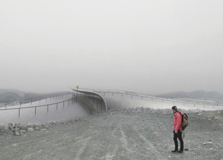 Curved Concrete Plates Uniting Volcanic Land and Visitor Space