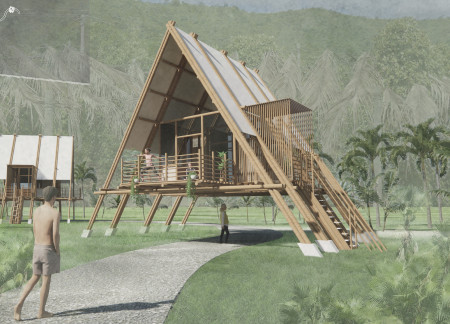 Bamboo Frameworks and Woven Reeds in a Tropical Meditation Retreat