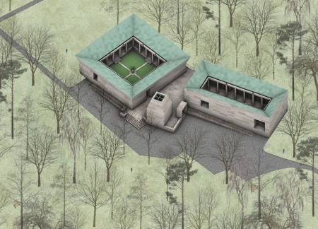 Beige Travertine and White Marble Columbarium Embracing Serenity in Natural Landscapes