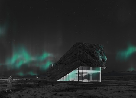 Negative Space Emphasized by Reinforced Concrete in a Northern Lights Viewing Center