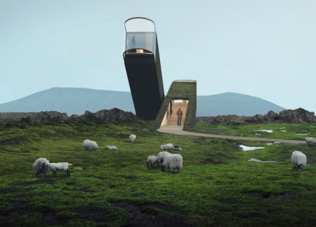 Steel and Glass Viewing Towers Embracing Iceland's Natural Landscape