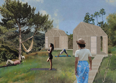 Cork-Clad Retreat Integrating Timber and Nature for Holistic Wellness