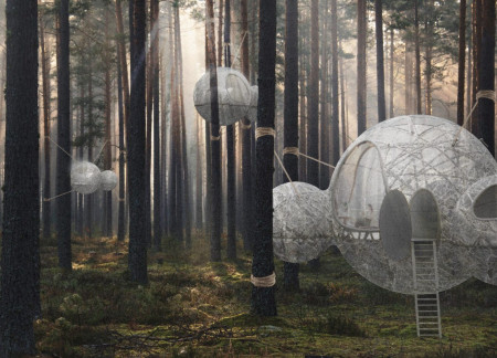 Cocoon-Like Facade Formed by Silkworm Robots in Suspended Spherical Modules