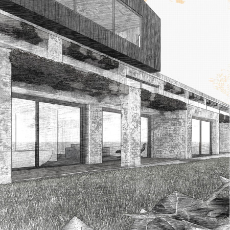 Plastered Brick Facade with Reclaimed Wooden Slats in Vineyard Retreat