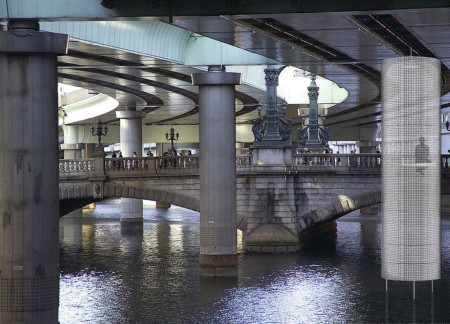 Meditative Cabins with Thin Chains Embracing Water's Reflection