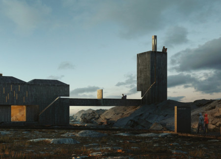 Charred Wood and Black Concrete Visitor Center Blending Seamlessly with Volcanic Landscape