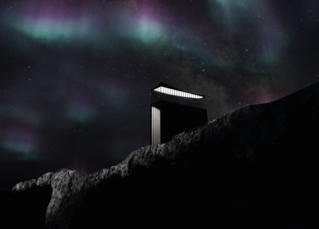 Charring Technique Highlights Vertical Viewing Experience Amidst Natural Landscape