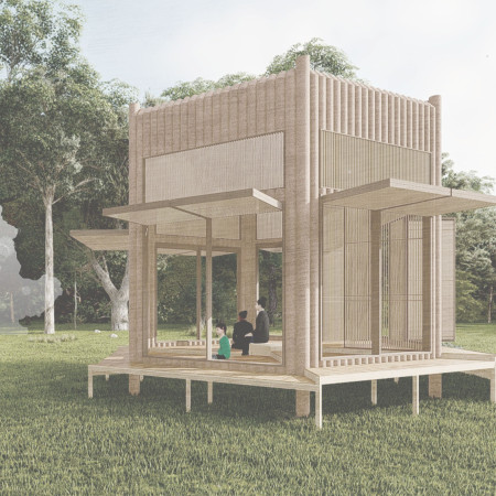 Natural Light Through Paper Tubes in a Geometric Meditation Space