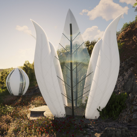 Pneumatic Petals and Rainwater Collection in a Bamboo Meditation Space