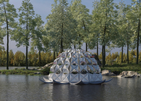 Floating Microhome with Water Harvesting and Integrated Vegetation