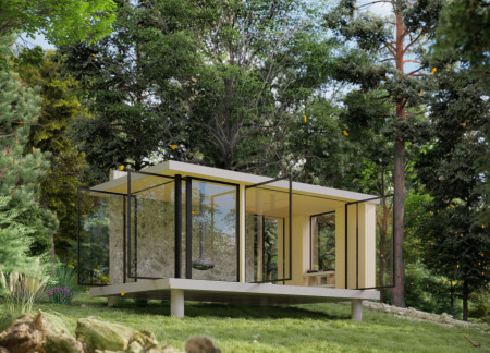Cedar Siding and Plywood Retreat Embracing Morning Light