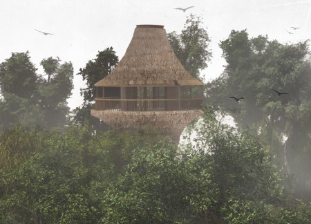 Funnel Roofs and Bamboo Structures in a Self-Sufficient Retreat