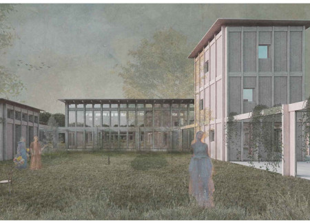 Vertical Living Modules Within a Wooden Grid Framework