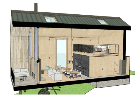 Stone Floors and Skylights in a Cozy Mezzanine Home